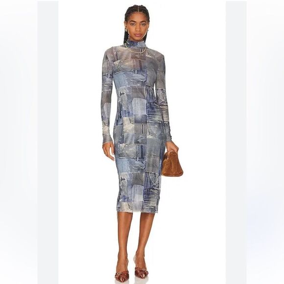 Steve Madden Vivienne Mesh Denim Print Dress - Picture 2 of 6